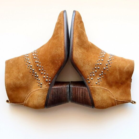 Lucky Brand Latinia Brown Suede Leather Almond Toe Studded Ankle Boots Booties 7 - Picture 11 of 16